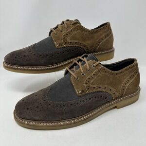 ALDO Wingtip Oxford Suede Leather Shoes Mens Size 9.5 Brown Gray Brogue Dress